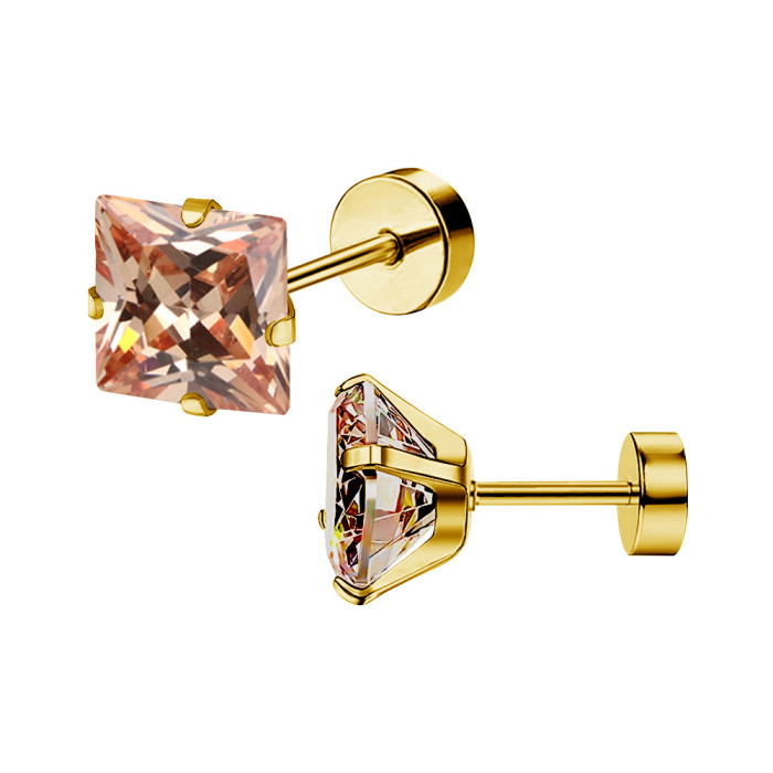 Amazon New Fashion Titanium Steel Stainless Steel Square Inlaid Zircon Ear Bone Studs Ear Conch Studs Ear Studs Wholesale