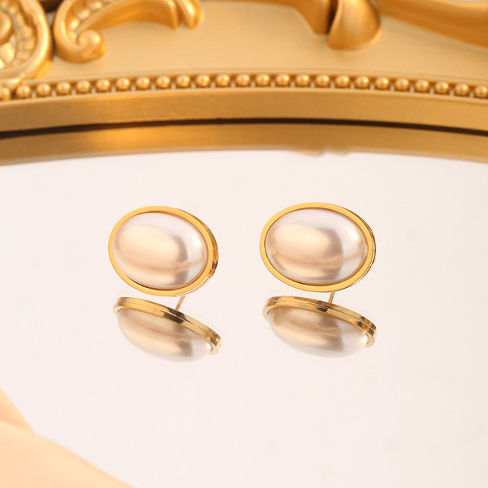 New Pearl K Gold Titanium Steel Jewelry Set Elegant Ring Personality Earrings Fashion Trend Accessories