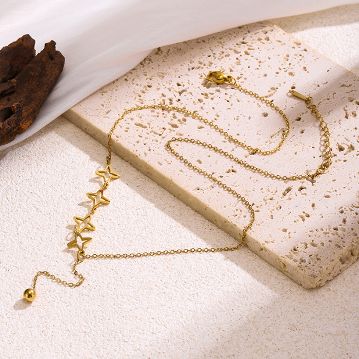 Hollow Star Patchwork Necklace for Women Tassel Collarbone Chain 18k Gold Plated New Niche Design Non-Fading Accessories