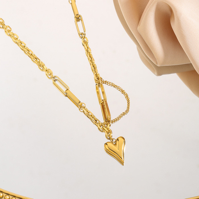 Tassel Heart Necklace INS Style Set Jewelry Titanium Steel 18K Gold Heart Bracelet Necklace Set, Jewelry Sets