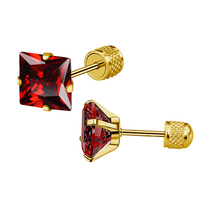 Cross-Border Foreign Trade Amazon Stainless Steel Earrings Fashion OL Versatile Square Four-Prong Zircon Earrings Piercing Jewelry