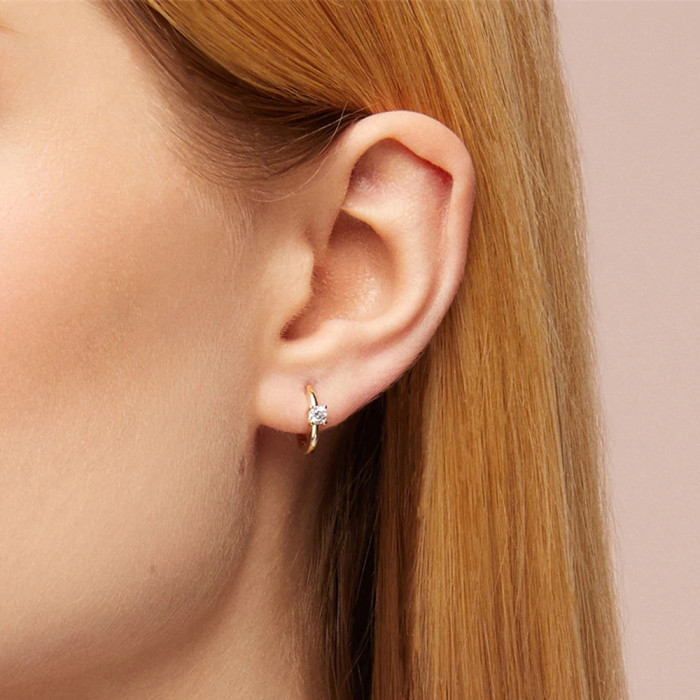 Simple Four-Claw Single Stone Stud Earrings Hoop Earrings for Women Hot-Selling Minimalist Ins Style Earrings