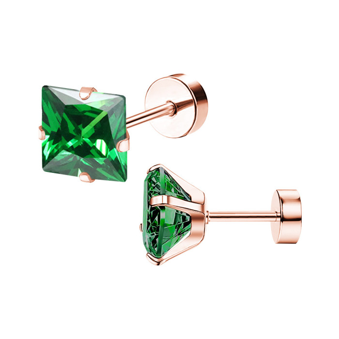 2025 Korean Version Simple Fashion New Colorful Zircon High-end Light Luxury Four-prong Earrings Ear Bone Studs Direct from Manufacturer