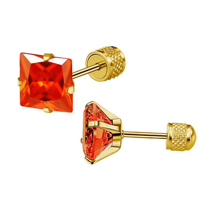 Cross-Border Foreign Trade Amazon Stainless Steel Earrings Fashion OL Versatile Square Four-Prong Zircon Earrings Piercing Jewelry