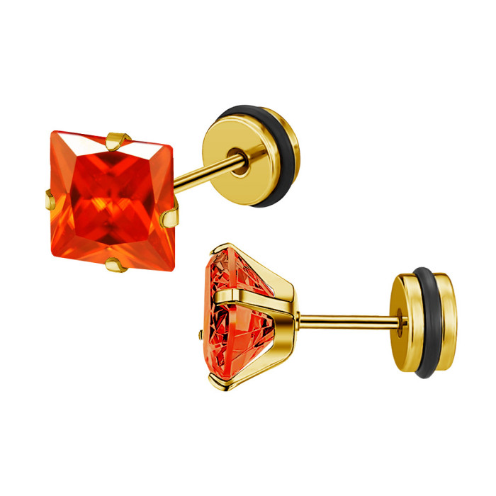 2025 European and American Cross-Border Exclusive High-End Titanium Steel Square Colorful Zircon Earrings Ear Bone Studs Jewelry Factory Direct Sale