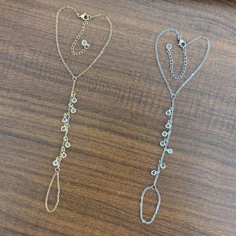 Handmade Glass Zircon Chain Simple Beach Summer Hand Jewelry Stainless Steel 18K Gold Plated Chain Link Bracelet