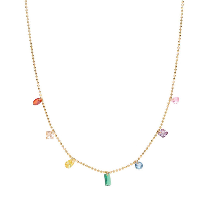 Sweet Cool Fantasy Colorful Gemstone Necklace for Women, Niche Design Ultra Shiny Fashionable Versatile Collarbone Chain