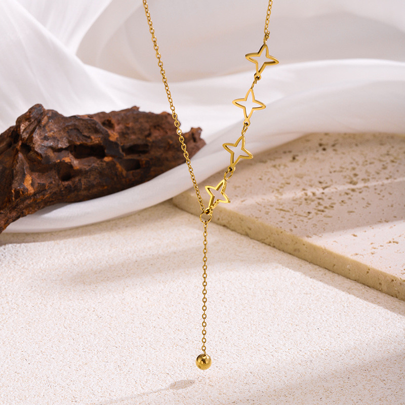 Hollow Star Patchwork Necklace for Women Tassel Collarbone Chain 18k Gold Plated New Niche Design Non-Fading Accessories