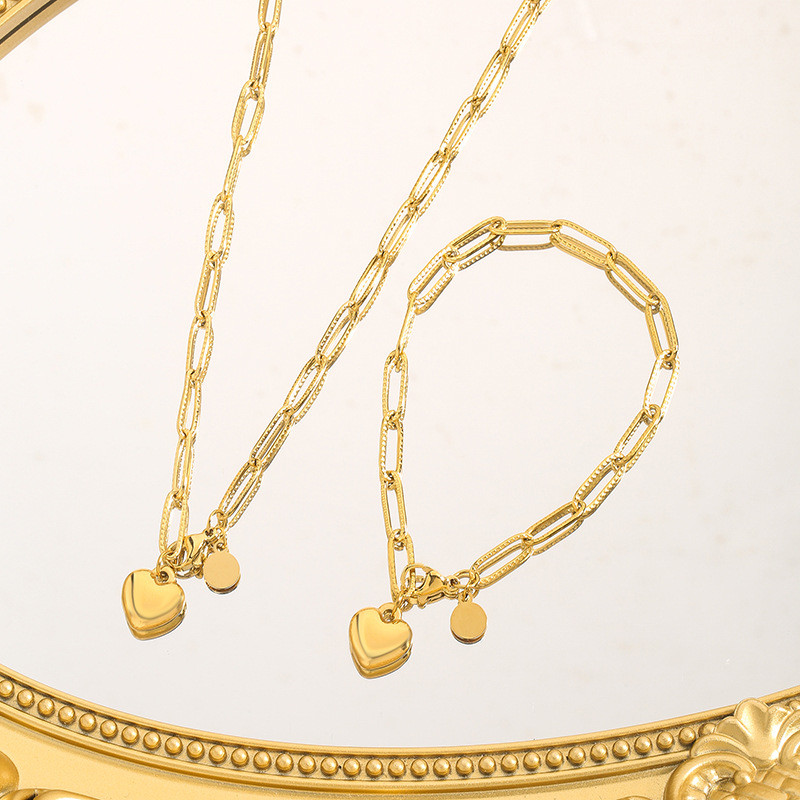 European and American Simple Stainless Steel Titanium Steel Heart Pendant Necklace Women's Best Friend Jewelry Set Cross-Border Foreign Trade Wholesale