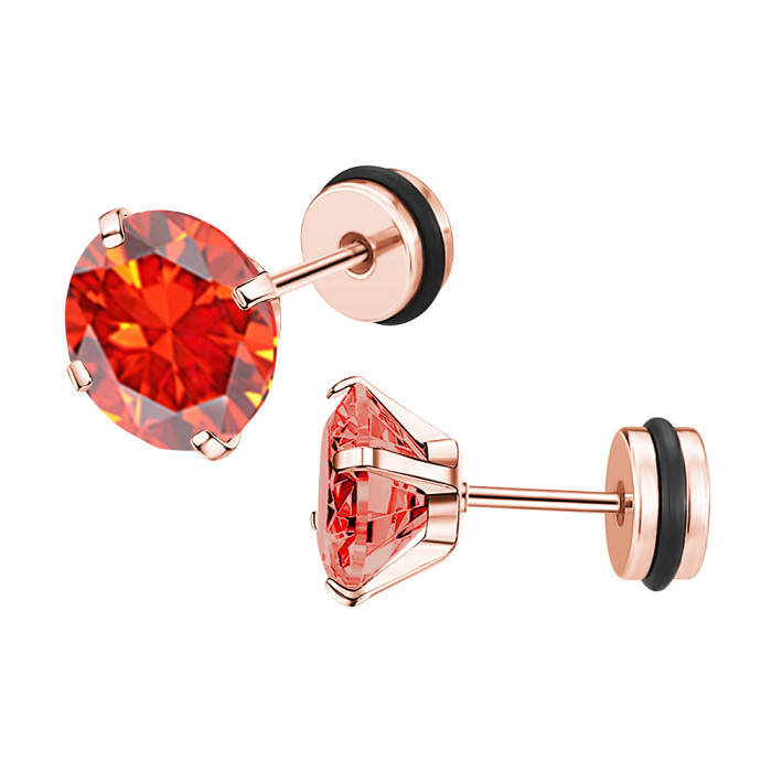 Niche Design Colorful Round Zircon Earrings Ear Bone Studs Rubber Ring Round Cake Ear Plug Style Ear Jewelry Manufact...