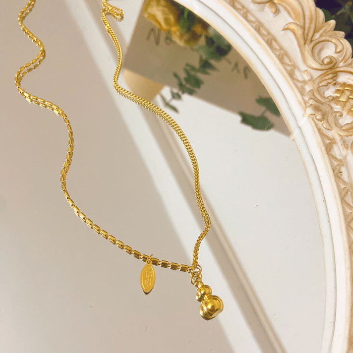 Fortune Gourd Necklace 2024 New Women's Summer Collarbone Chain Internet Celebrity High-end 18K Gold Titanium Steel N...