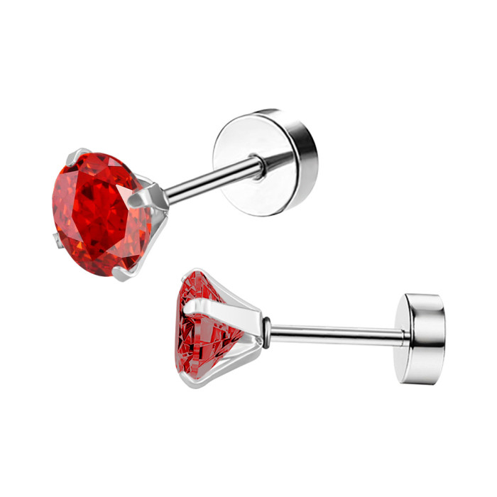 Cross-Border Foreign Trade New Product Exclusive Stainless Steel Earrings Fashion OL Versatile Round Ball Four-Prong Zircon Earrings Piercing Jewelry