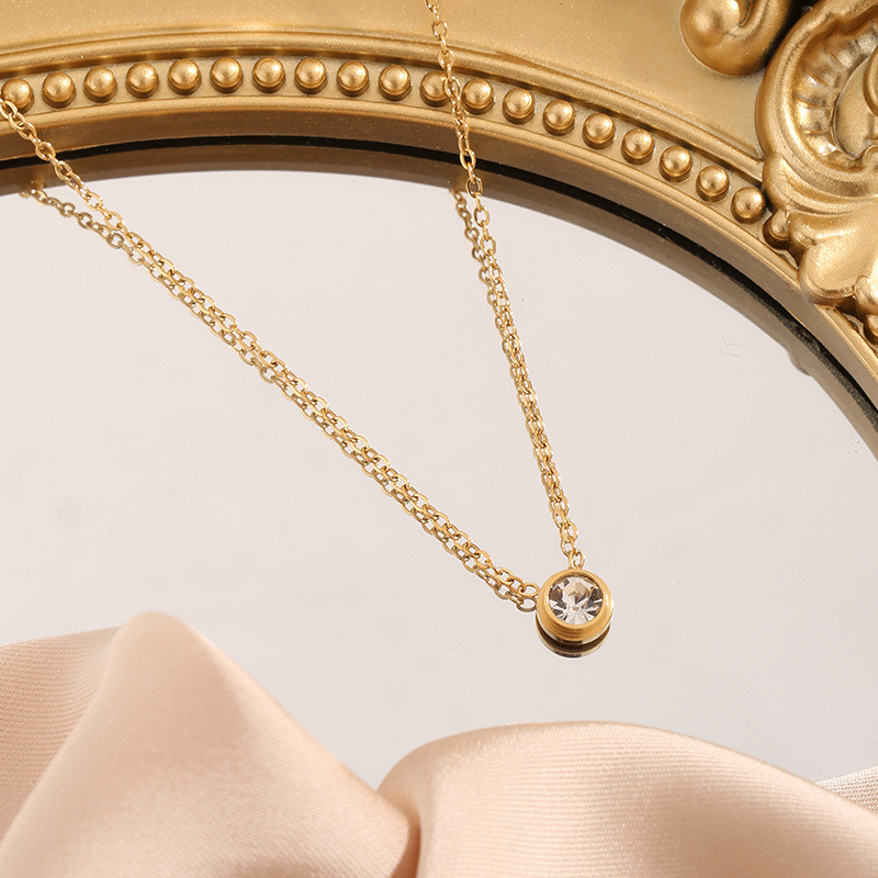 Minimalist Mini Single Diamond Titanium Steel Necklace for Women TikTok Hot Trending Jewelry Pendant Accessories Collarbone Chain Necklace