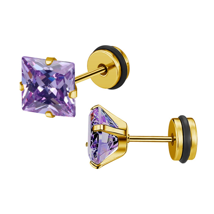 2025 European and American Cross-Border Exclusive High-End Titanium Steel Square Colorful Zircon Earrings Ear Bone Studs Jewelry Factory Direct Sale