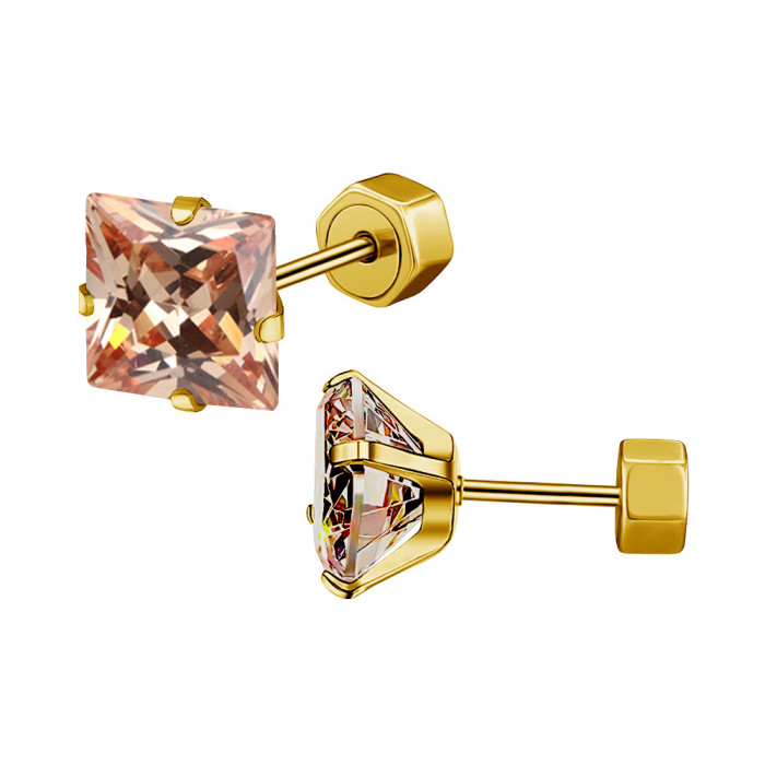 In Stock on AliExpress Stainless Steel Thin Rod Insert High-End Square Zircon Ear Bone Stud Huazi Earrings Ear Jewelry