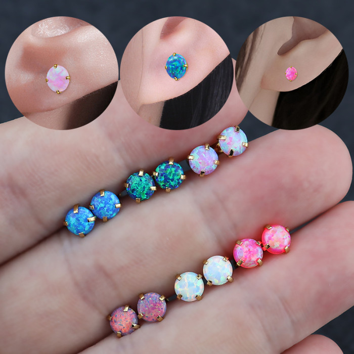 European and American Cross-Border Exclusive Fashion New High-End Australian Gemstone Titanium Steel Four-Prong Earrings Ear Bone Studs Simple Niche