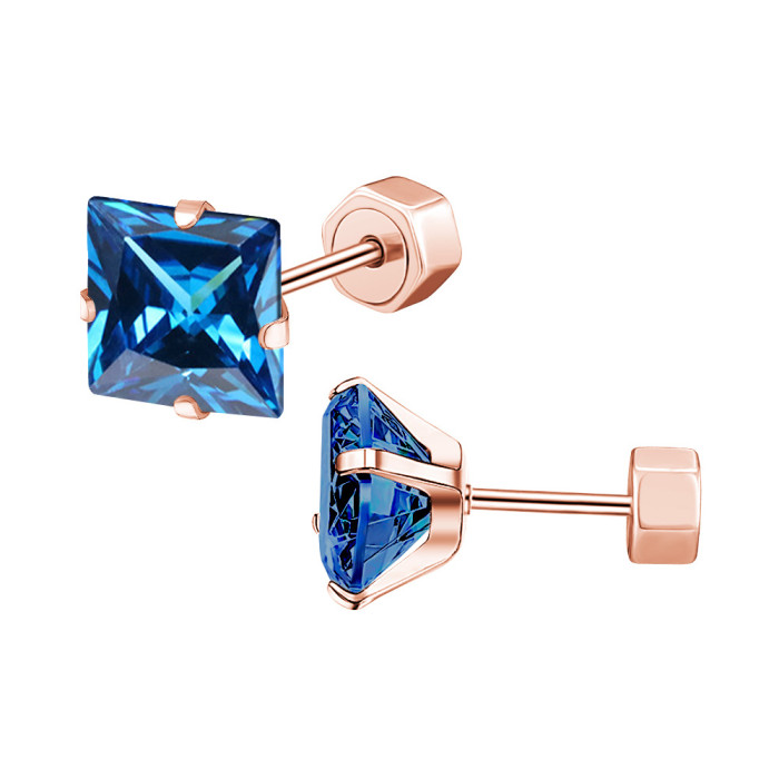 Cross-Border Exclusive Stainless Steel Zircon Earrings Four-Prong Square Small Earrings Titanium Steel Ear Studs Women's Trendy Jewelry