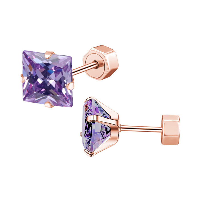 Cross-Border Exclusive Stainless Steel Zircon Earrings Four-Prong Square Small Earrings Titanium Steel Ear Studs Women's Trendy Jewelry