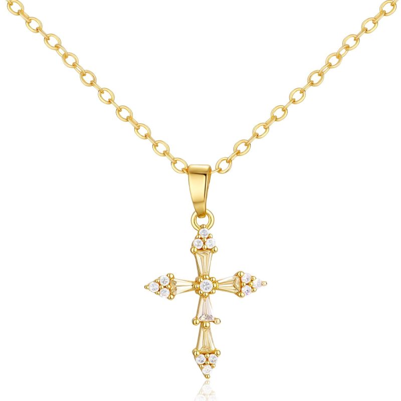 Stainless Steel Necklace Eco-friendly Brass Zircon Arrow-shaped Cross Necklace 18K Gold Cross Pendant Necklace