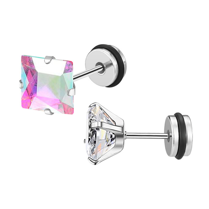 2025 Amazon Fashion New Stainless Steel Square Earrings High-end Colorful Zircon Ear Studs Ear Jewelry