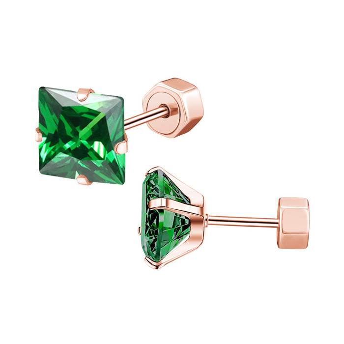 Cross-Border Exclusive Stainless Steel Zircon Earrings Four-Prong Square Small Earrings Titanium Steel Ear Studs Women's Trendy Jewelry
