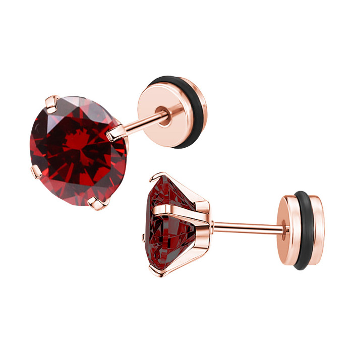 Niche Design Colorful Round Zircon Earrings Ear Bone Studs Rubber Ring Round Cake Ear Plug Style Ear Jewelry Manufact...