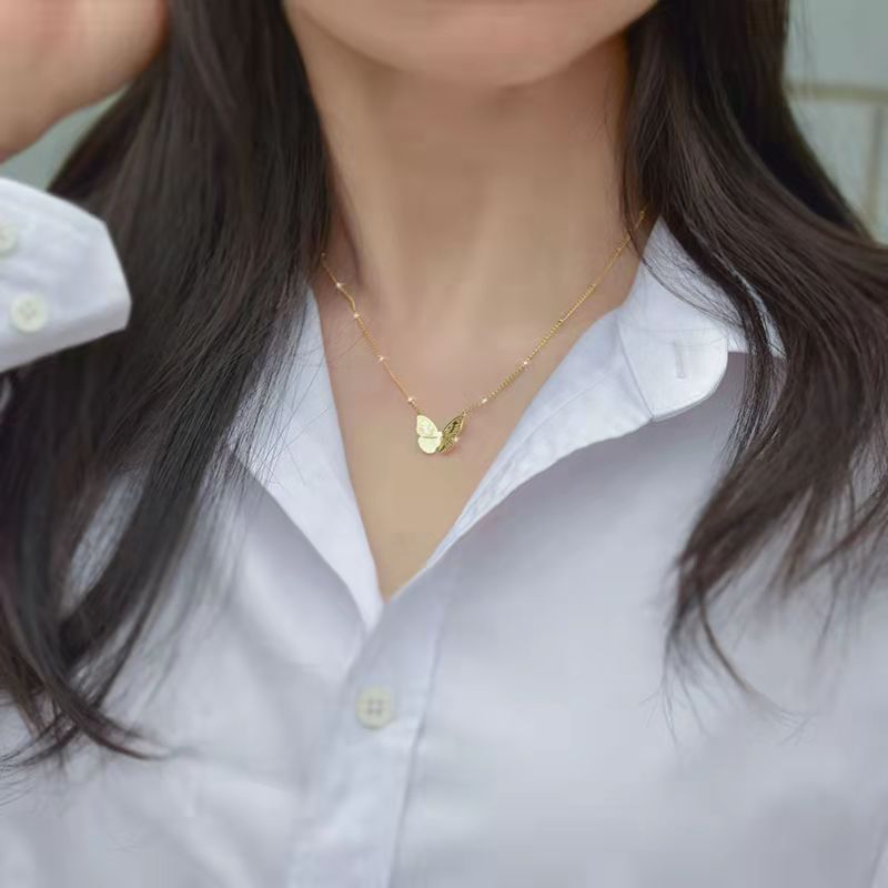 European and American Cross-Border Butterfly Earrings for Women, Elegant and Versatile 18K Gold Titanium Steel Earrings, Non-Fading Versatile Set of Jewelry for Women