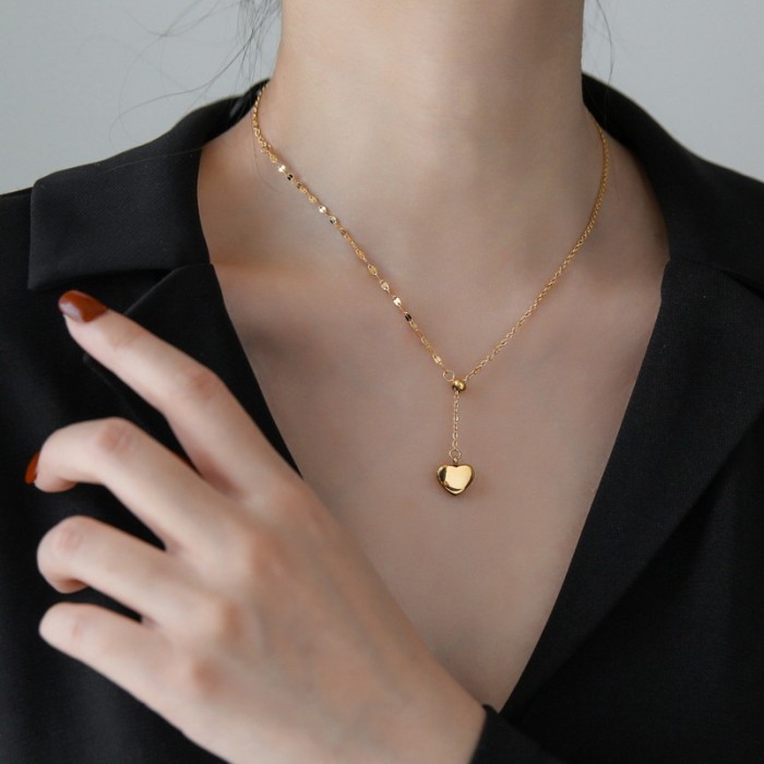 Pull-out Heart Tassel 18K Gold Titanium Steel Necklace Women's Sexy Choker European and American Style Personality Ins Minimalist Pendant Accessory