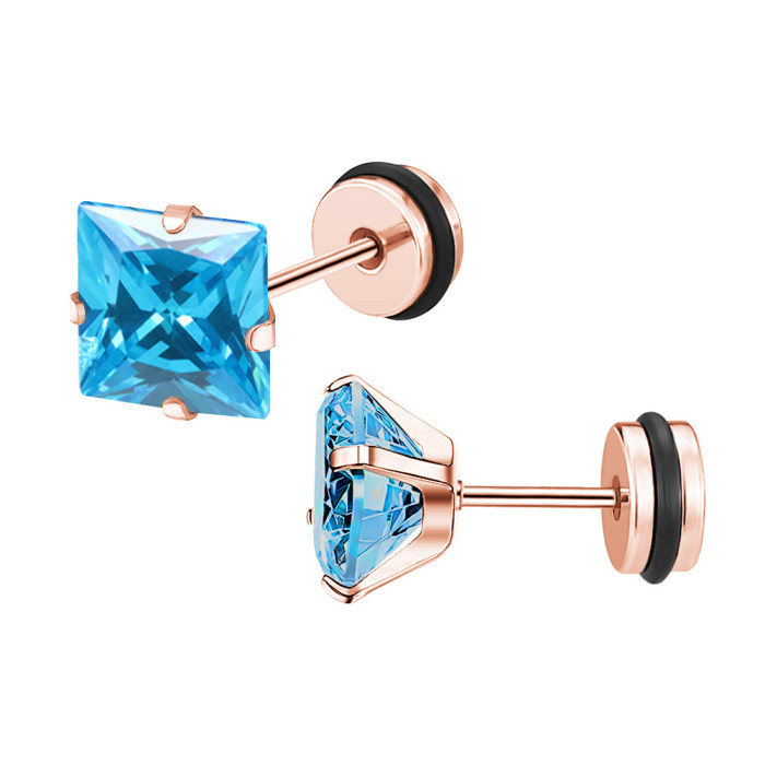 Stainless Steel Square Zircon Earrings Ear Bone Studs Screw Twist Ball Fashion Earrings European and American Piercing Men's Earrings Cross-Border