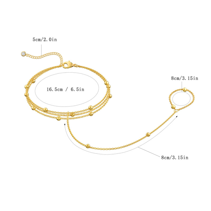 Stainless Steel 18K Gold Ball Chain Link Bracelet Three-Layer Cross Ball Chain Bracelet with Ring Non-Fading