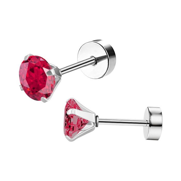Cross-Border Foreign Trade New Product Exclusive Stainless Steel Earrings Fashion OL Versatile Round Ball Four-Prong Zircon Earrings Piercing Jewelry