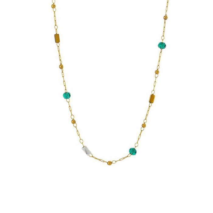 Dopamine Outfit Simple Elegant Niche Geometric Jewelry Multicolor Natural Stone Beaded Design Titanium Steel Necklace