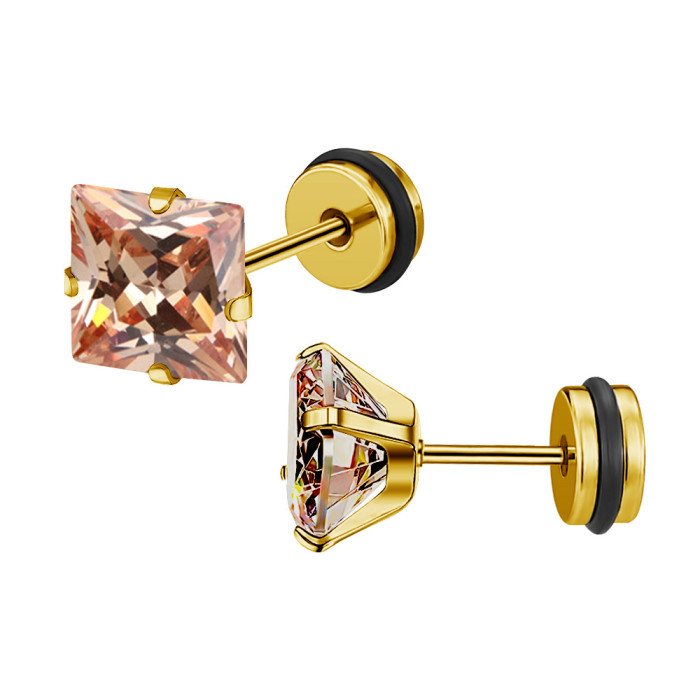 2025 European and American Cross-Border Exclusive High-End Titanium Steel Square Colorful Zircon Earrings Ear Bone Studs Jewelry Factory Direct Sale