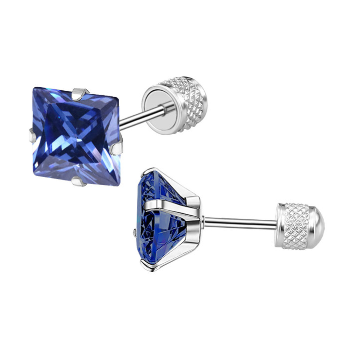 Amazon Hot-Selling New Four-Claw Square Zircon Earrings Stainless Steel Earrings Stud Earrings Piercing Jewelry Wholesale