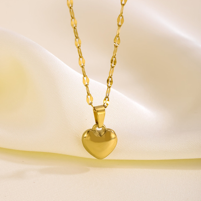 Stainless Steel Metal Heart Necklace Set Fashionable Light Luxury High-End Versatile Heart Earrings Wholesale, Jewelr...