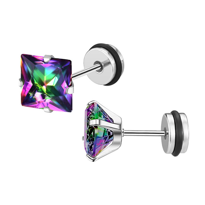 2025 Amazon Fashion New Stainless Steel Square Earrings High-end Colorful Zircon Ear Studs Ear Jewelry