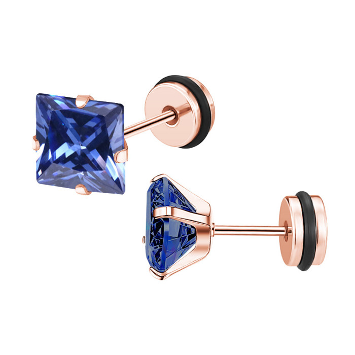 Stainless Steel Square Zircon Earrings Ear Bone Studs Screw Twist Ball Fashion Earrings European and American Piercing Men's Earrings Cross-Border
