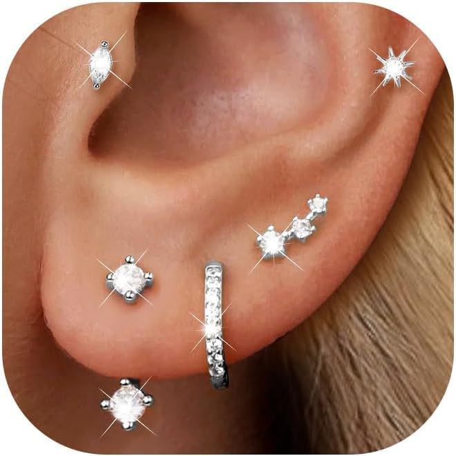 European and American Hot-Selling Eight-Pointed Star Five-Piece Earring Set Fashionable Women's Simple High-End Jewelry