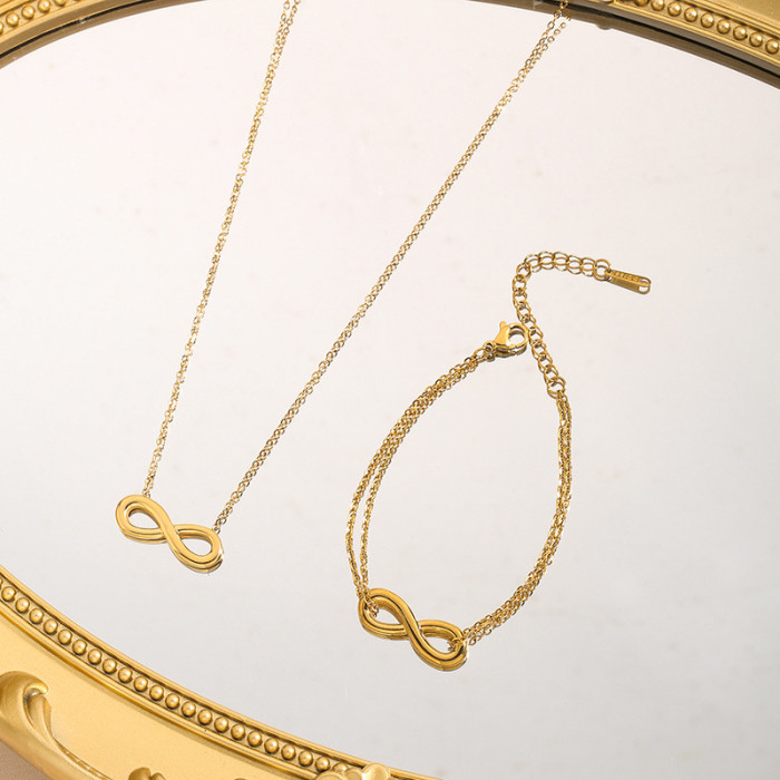 Cross-Border Hot Selling Infinite Love 8-Word Necklace for Women Titanium Steel Clavicle Chain INS Minimalist Style Simple Versatile Jewelry Set