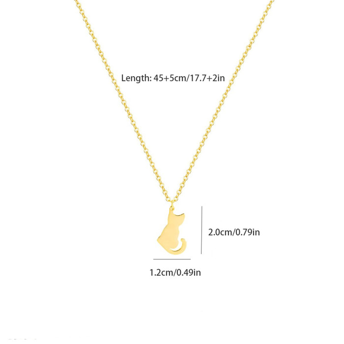 Sweet Cute Simple Stainless Steel 18K Gold Plated Non-Fading Smooth Surface Little Cat Necklace Little Cat Pendant Choker for Women