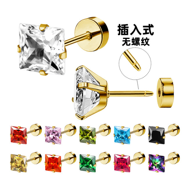 Amazon New Fashion Titanium Steel Stainless Steel Square Inlaid Zircon Ear Bone Studs Ear Conch Studs Ear Studs Wholesale