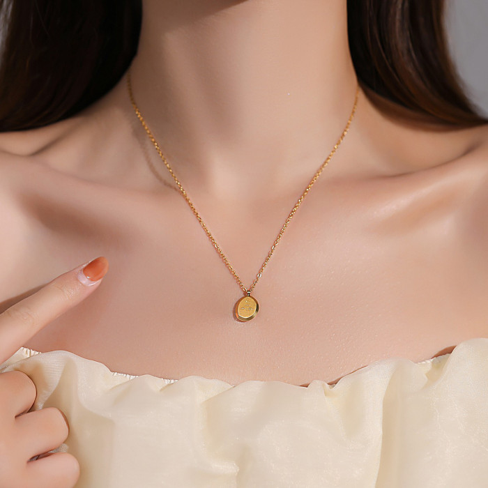 Full Body Titanium Steel Letter Light Luxury Gold Small Bead Letter Pendant Necklace for Women Autumn Winter Collarbone Chain Internet Celebrity Valentine's Day
