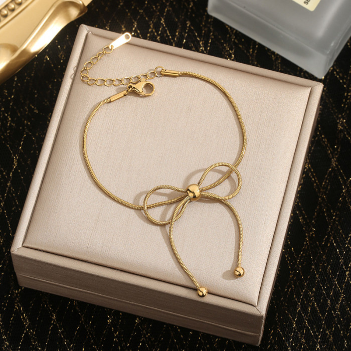 Fashion Internet Celebrity Style Titanium Steel Pull Bow Jewelry Set Elegant Trendy Design for Women Wholesale