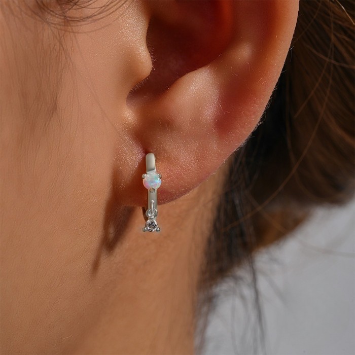 Exquisite and Petite Opal Earrings Sweet Style Ear Cuffs Small Hoops Unique Ear Bone Clips Ear Jewelry