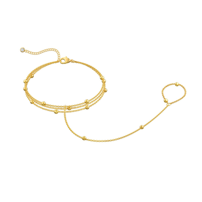 Stainless Steel 18K Gold Ball Chain Link Bracelet Three-Layer Cross Ball Chain Bracelet with Ring Non-Fading