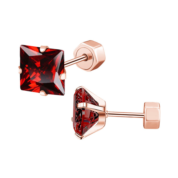 Cross-Border Exclusive Stainless Steel Zircon Earrings Four-Prong Square Small Earrings Titanium Steel Ear Studs Women's Trendy Jewelry