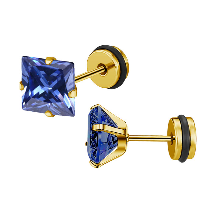 2025 European and American Cross-Border Exclusive High-End Titanium Steel Square Colorful Zircon Earrings Ear Bone Studs Jewelry Factory Direct Sale