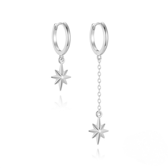 Minimalist Geometric Eight-Pointed Star Tassel Hoop Earrings Amazon Bestseller Versatile Elegant Earrings