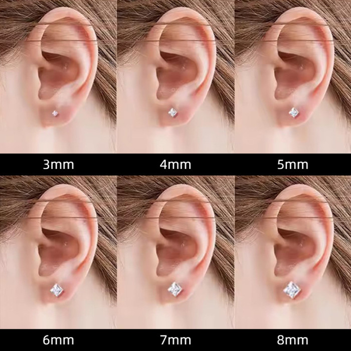 Cross-Border Exclusive Stainless Steel Zircon Earrings Four-Prong Square Small Earrings Titanium Steel Ear Studs Women's Trendy Jewelry