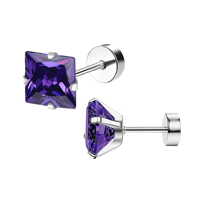 Titanium Steel Earrings Simple Square Zircon Women's Ear Bone Studs Export Earrings Wholesale Exquisite Geometric Sty...